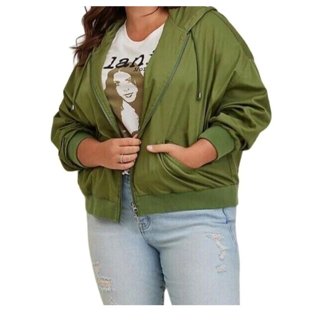 Torrid Anorak Dolman Hooded Jacket Zip Front Coat Olive Green Plus sz 1X